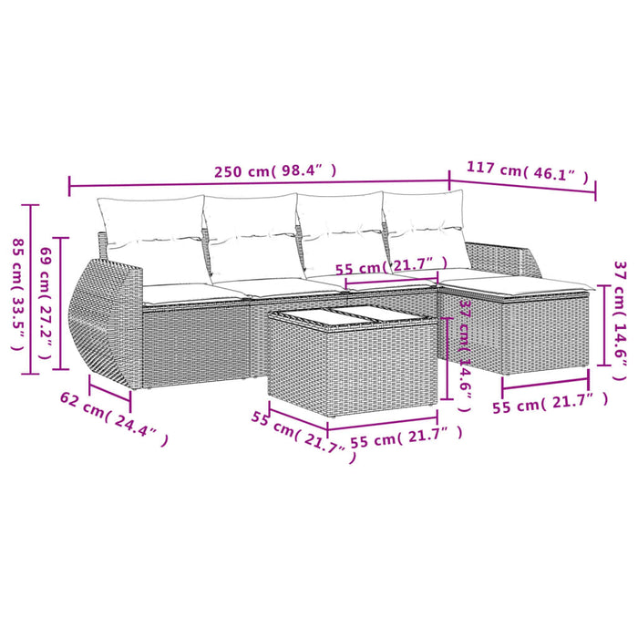 Set mobilier de grădină cu perne, 6 piese, negru, poliratan WALTI