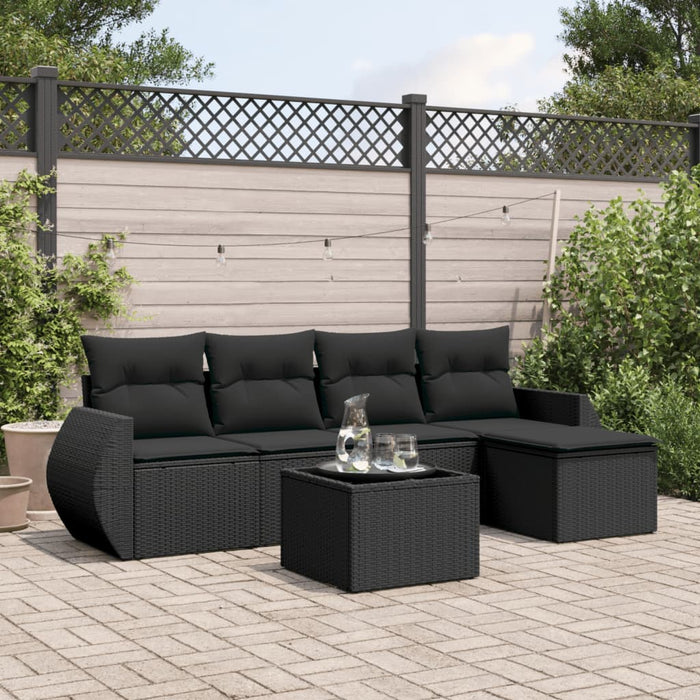 Set mobilier de grădină cu perne, 6 piese, negru, poliratan WALTI