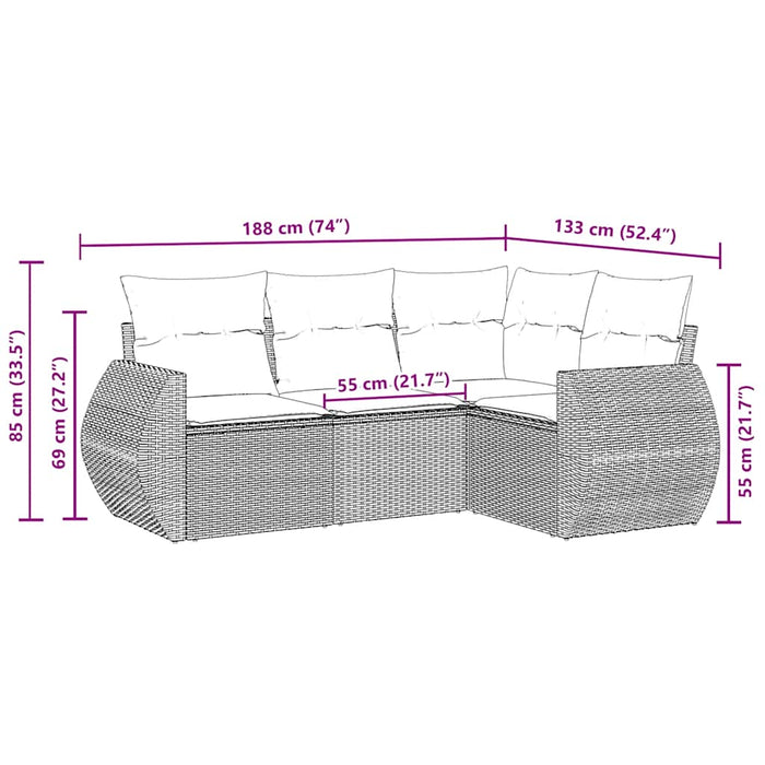 Set mobilier de grădină cu perne, 4 piese, negru, poliratan - WALTI WALTI
