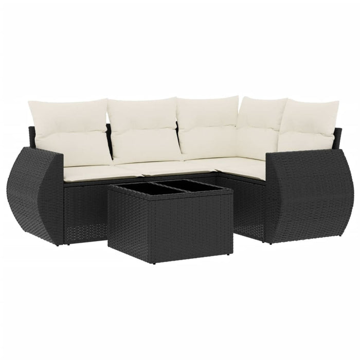Set mobilier de grădină cu perne, 5 piese, negru, poliratan WALTI