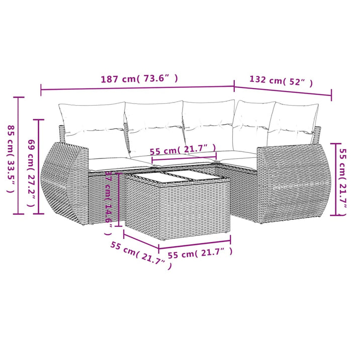 Set mobilier de grădină cu perne, 5 piese, negru, poliratan WALTI