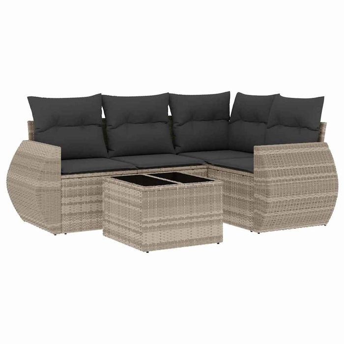 Set canapele de grădină cu perne, 5 piese gri deschis poliratan WALTI
