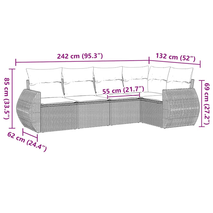 Set mobilier de grădină cu perne, 5 piese, negru, poliratan - WALTI WALTI