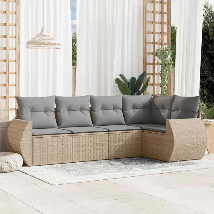 Set canapele de grădină cu perne, 5 piese, bej, poliratan WALTI