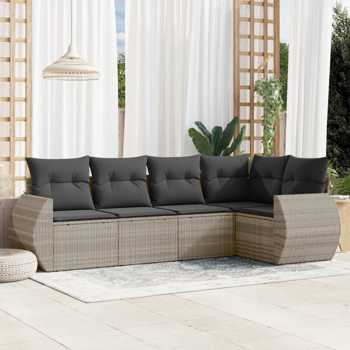 Set canapele de grădină cu perne, 5 piese gri deschis poliratan WALTI