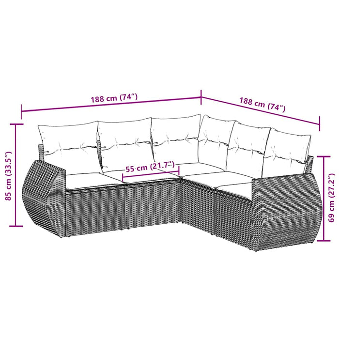 Set mobilier de grădină cu perne, 5 piese, negru, poliratan - WALTI WALTI