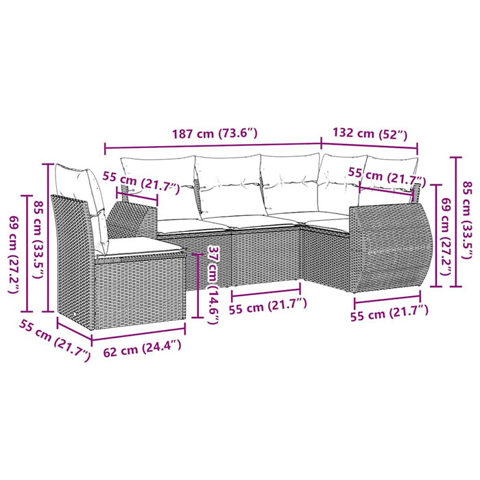 Set mobilier de grădină cu perne, 5 piese, negru, poliratan - WALTI WALTI