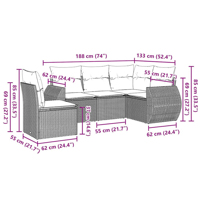 Set canapele de grădină cu perne, 5 piese gri deschis poliratan - WALTI WALTI