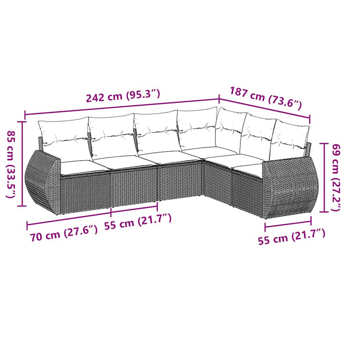 Set mobilier de grădină cu perne, 6 piese, negru, poliratan - WALTI WALTI