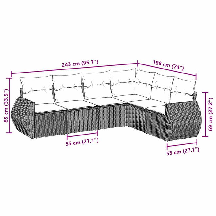 Set mobilier de grădină cu perne, 6 piese, negru, poliratan - WALTI WALTI