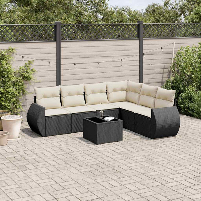 Set canapele de grădină cu perne, 7 piese, negru, poliratan - WALTI WALTI