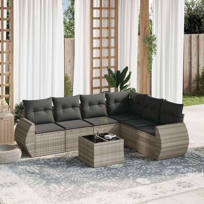 Set canapele de grădină cu perne, 7piese gri deschis poliratan WALTI