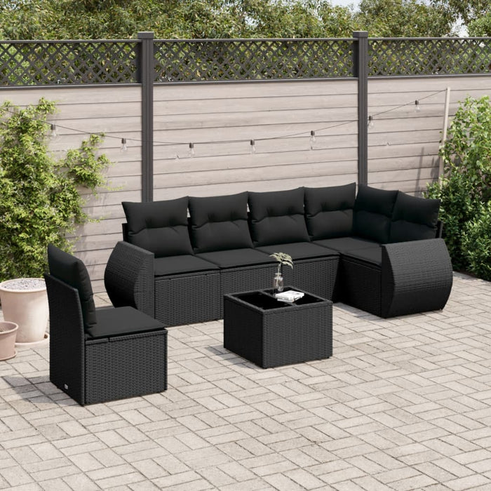 Set canapele de grădină cu perne, 7 piese, negru, poliratan - WALTI WALTI