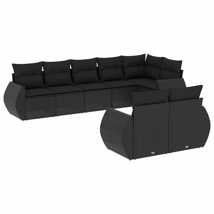 Set mobilier de grădină cu perne, 8 piese, negru, poliratan - WALTI WALTI