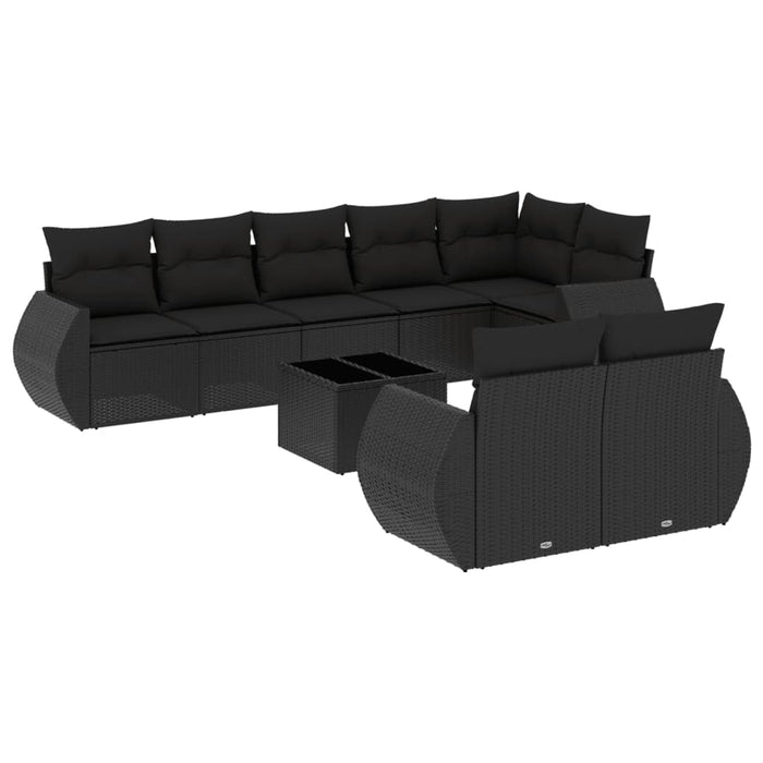 Set mobilier de grădină cu perne, 9 piese, negru, poliratan - WALTI WALTI