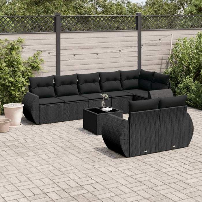 Set mobilier de grădină cu perne, 9 piese, negru, poliratan - WALTI WALTI