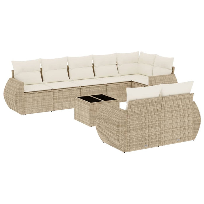 Set canapele de grădină, 9 piese, cu perne, bej, poliratan WALTI