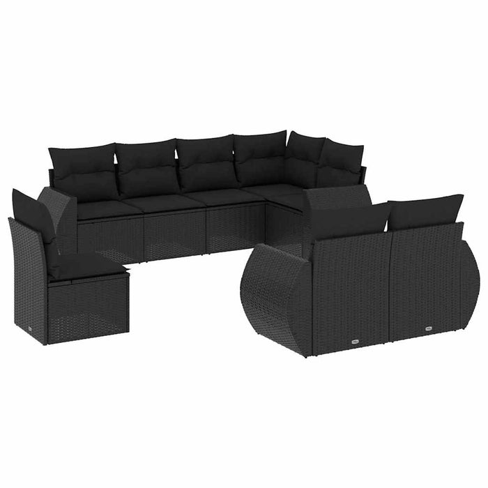 Set mobilier de grădină cu perne, 8 piese, negru, poliratan - WALTI WALTI