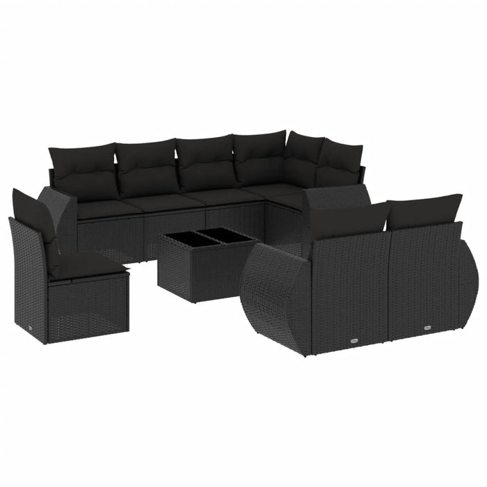 Set mobilier de grădină cu perne, 9 piese, negru, poliratan WALTI