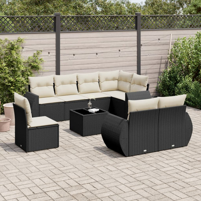 Set mobilier de grădină cu perne, 9 piese, negru, poliratan - WALTI WALTI
