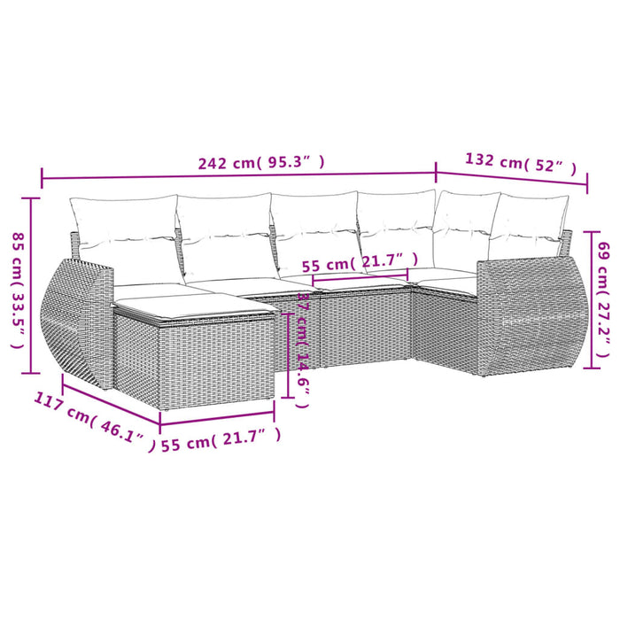 Set canapele de grădină cu perne, 6 piese, bej, poliratan WALTI
