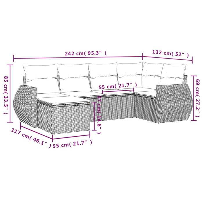 Set canapele de grădină cu perne, 6 piese, maro, poliratan - WALTI WALTI