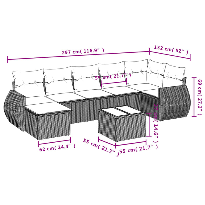 Set mobilier de grădină cu perne, 8 piese, negru, poliratan - WALTI WALTI