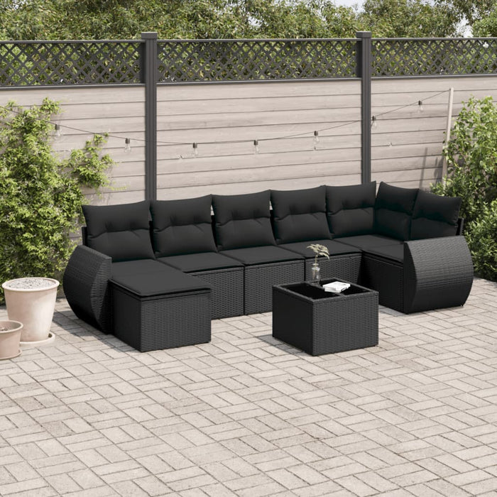Set mobilier de grădină cu perne, 8 piese, negru, poliratan - WALTI WALTI