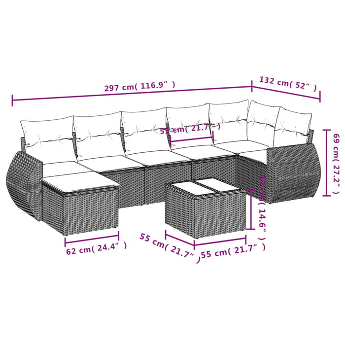 Set mobilier de grădină cu perne, 8 piese, negru, poliratan - WALTI WALTI