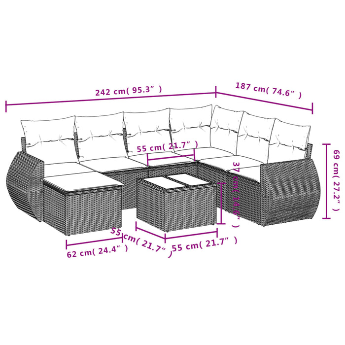 Set mobilier de grădină cu perne, 8 piese, negru, poliratan - WALTI WALTI