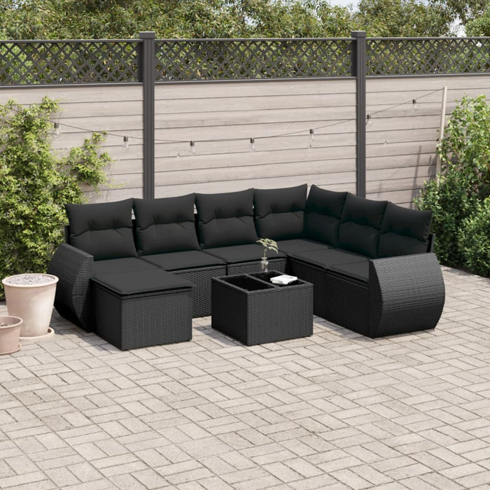 Set mobilier de grădină cu perne, 8 piese, negru, poliratan - WALTI WALTI