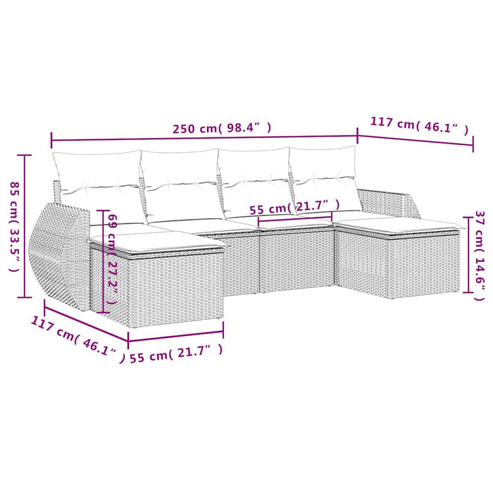 Set mobilier de grădină cu perne, 6 piese, negru, poliratan - WALTI WALTI
