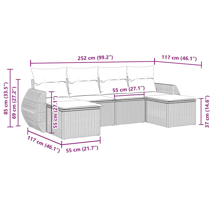 Set mobilier de grădină cu perne, 6 piese, negru, poliratan - WALTI WALTI