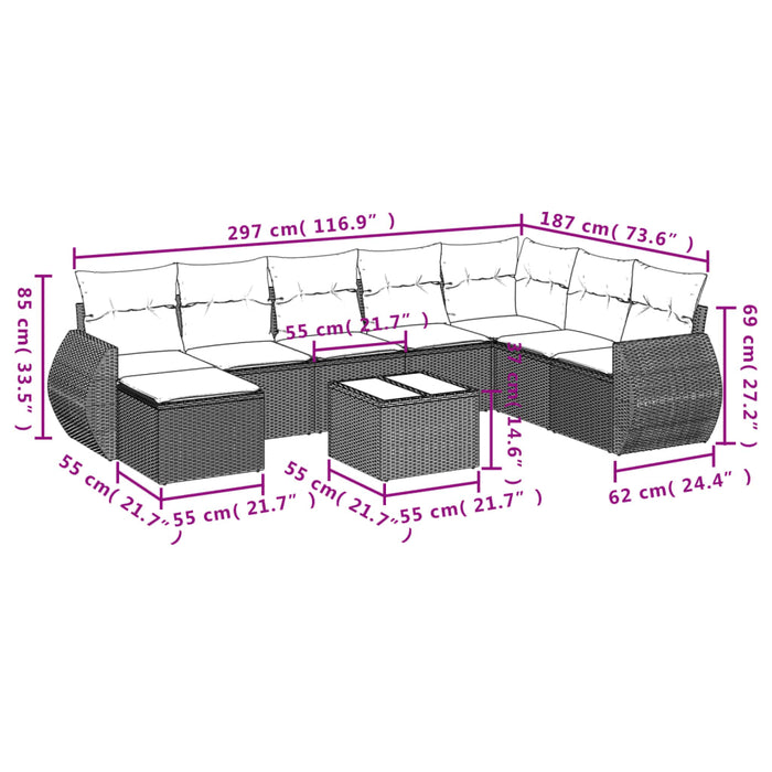 Set canapele de grădină cu perne, 8 piese, gri, poliratan - WALTI WALTI