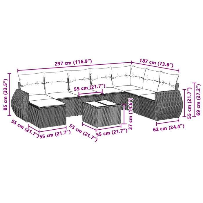 Set mobilier de grădină cu perne, 8 piese gri deschis poliratan WALTI