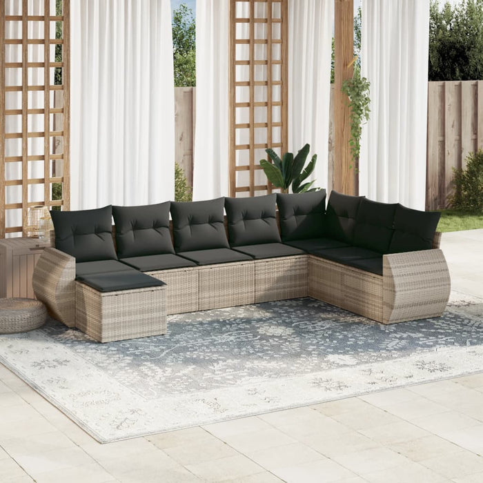 Set mobilier de grădină cu perne, 8 piese gri deschis poliratan WALTI