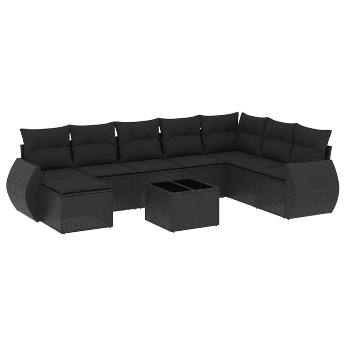 Set mobilier de grădină cu perne, 9 piese, negru, poliratan - WALTI WALTI