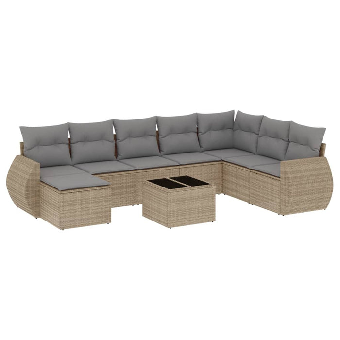 Set canapele de grădină, 9 piese, cu perne, bej, poliratan WALTI