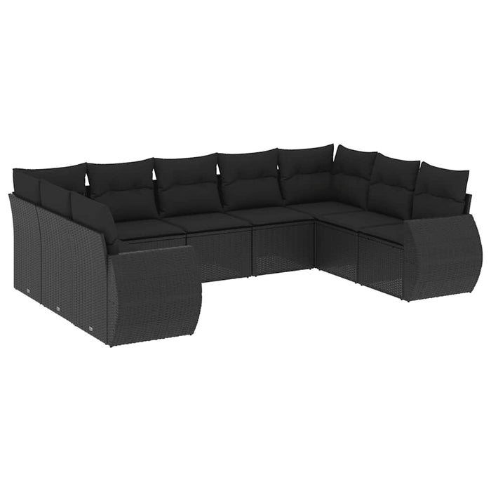Set mobilier de grădină cu perne, 9 piese, negru, poliratan WALTI