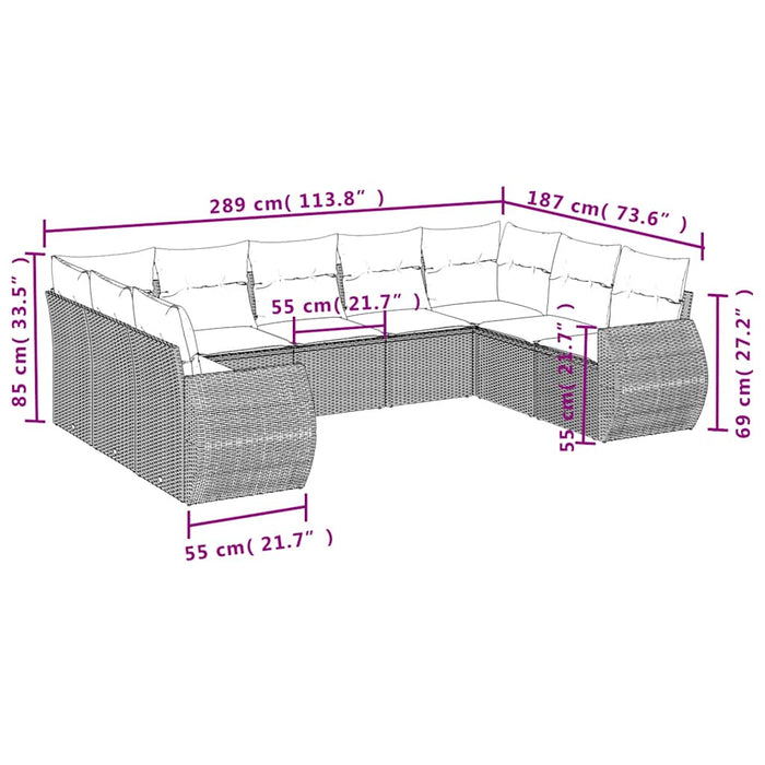 Set mobilier de grădină cu perne, 9 piese, negru, poliratan WALTI