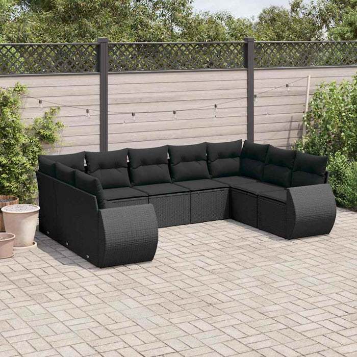 Set mobilier de grădină cu perne, 9 piese, negru, poliratan WALTI