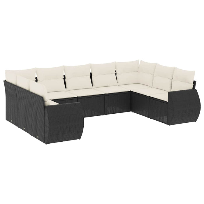 Set mobilier de grădină cu perne, 9 piese, negru, poliratan - WALTI WALTI