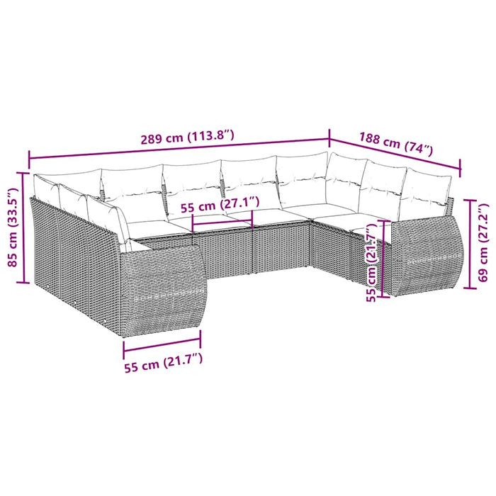 Set mobilier de grădină cu perne, 9 piese, negru, poliratan - WALTI WALTI