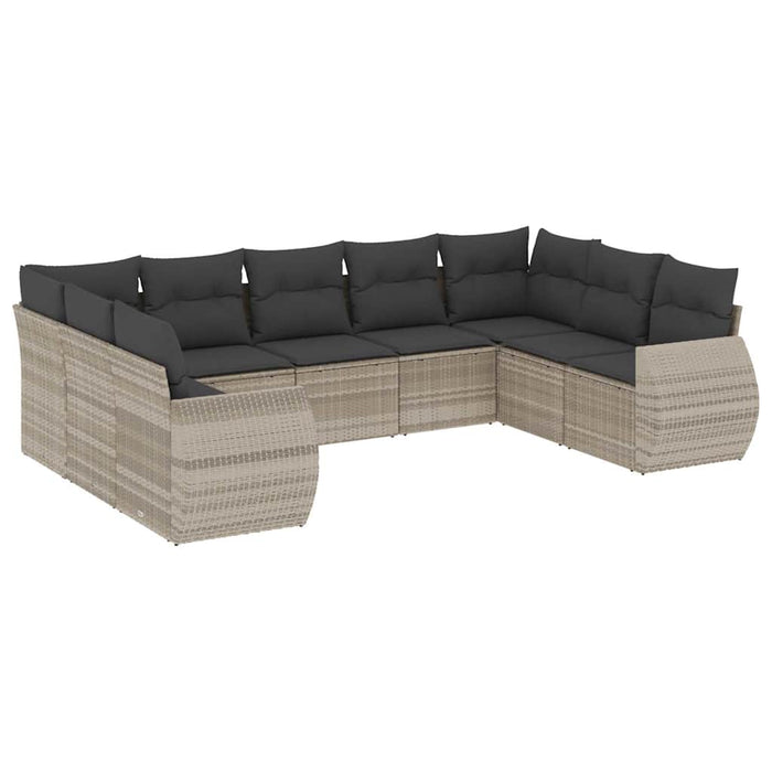 Set canapele de grădină cu perne, 9 piese gri deschis poliratan - WALTI WALTI