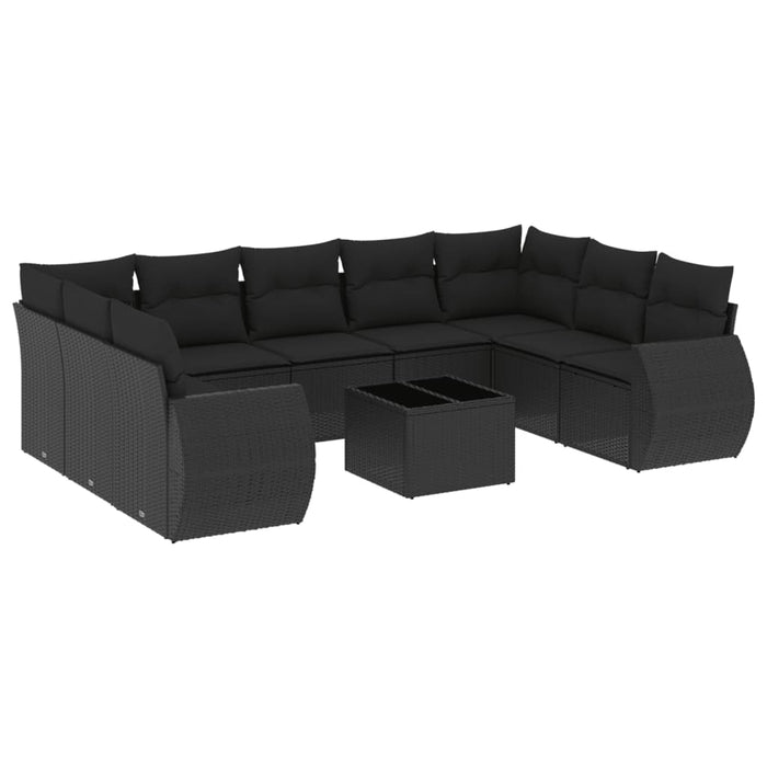 Set canapele de grădină cu perne, 10 piese, negru, poliratan WALTI