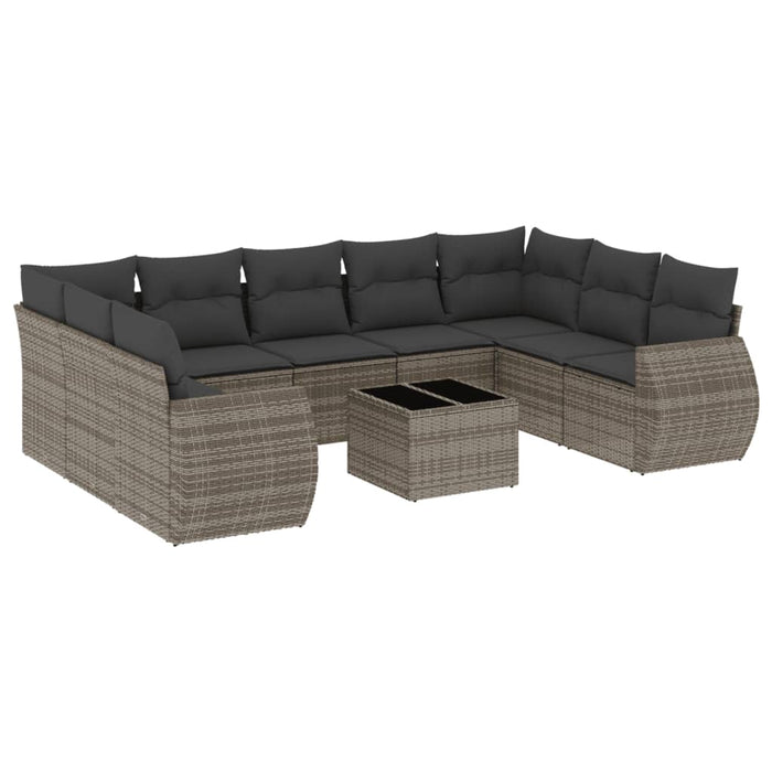Set mobilier de grădină cu perne, 10 piese, gri, poliratan - WALTI WALTI