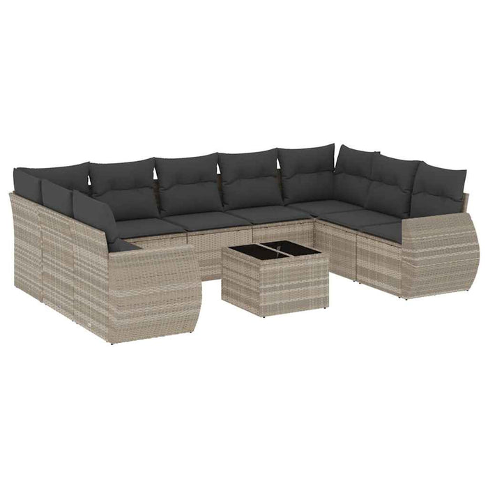 Set canapele de grădină cu perne 10 piese gri deschis poliratan WALTI