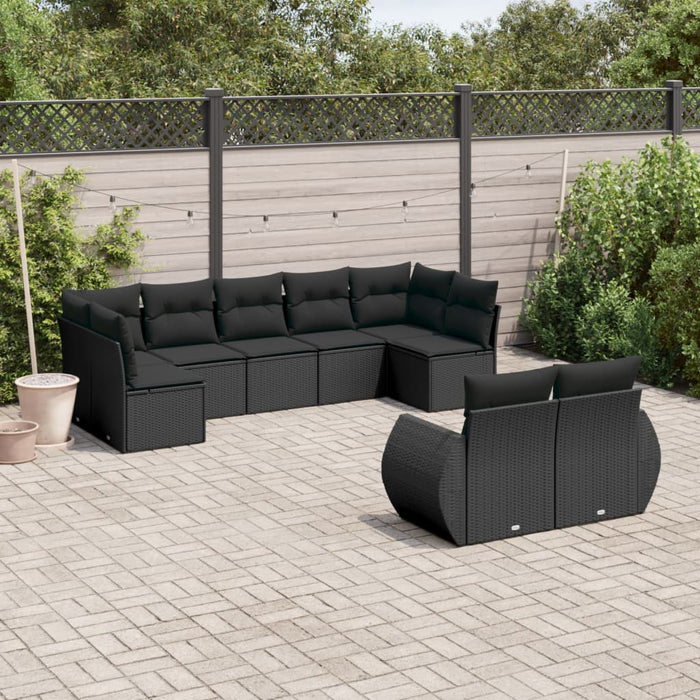Set mobilier de grădină cu perne, 9 piese, negru, poliratan - WALTI WALTI