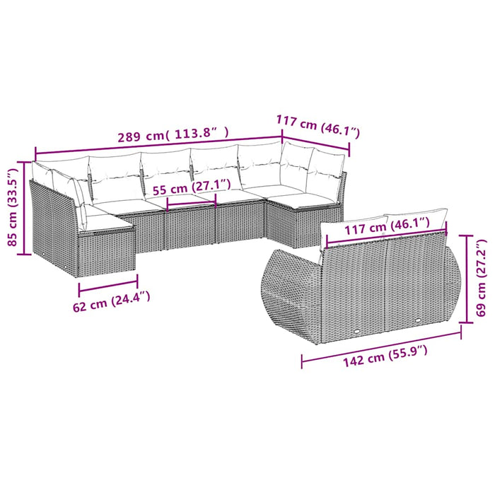 Set mobilier de grădină cu perne, 9 piese, negru, poliratan - WALTI WALTI