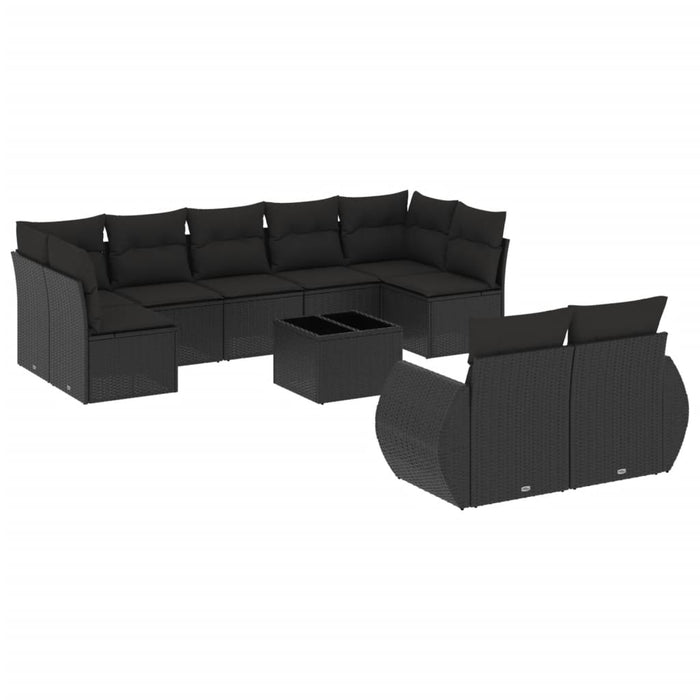 Set canapele de grădină cu perne, 10 piese, negru, poliratan - WALTI WALTI